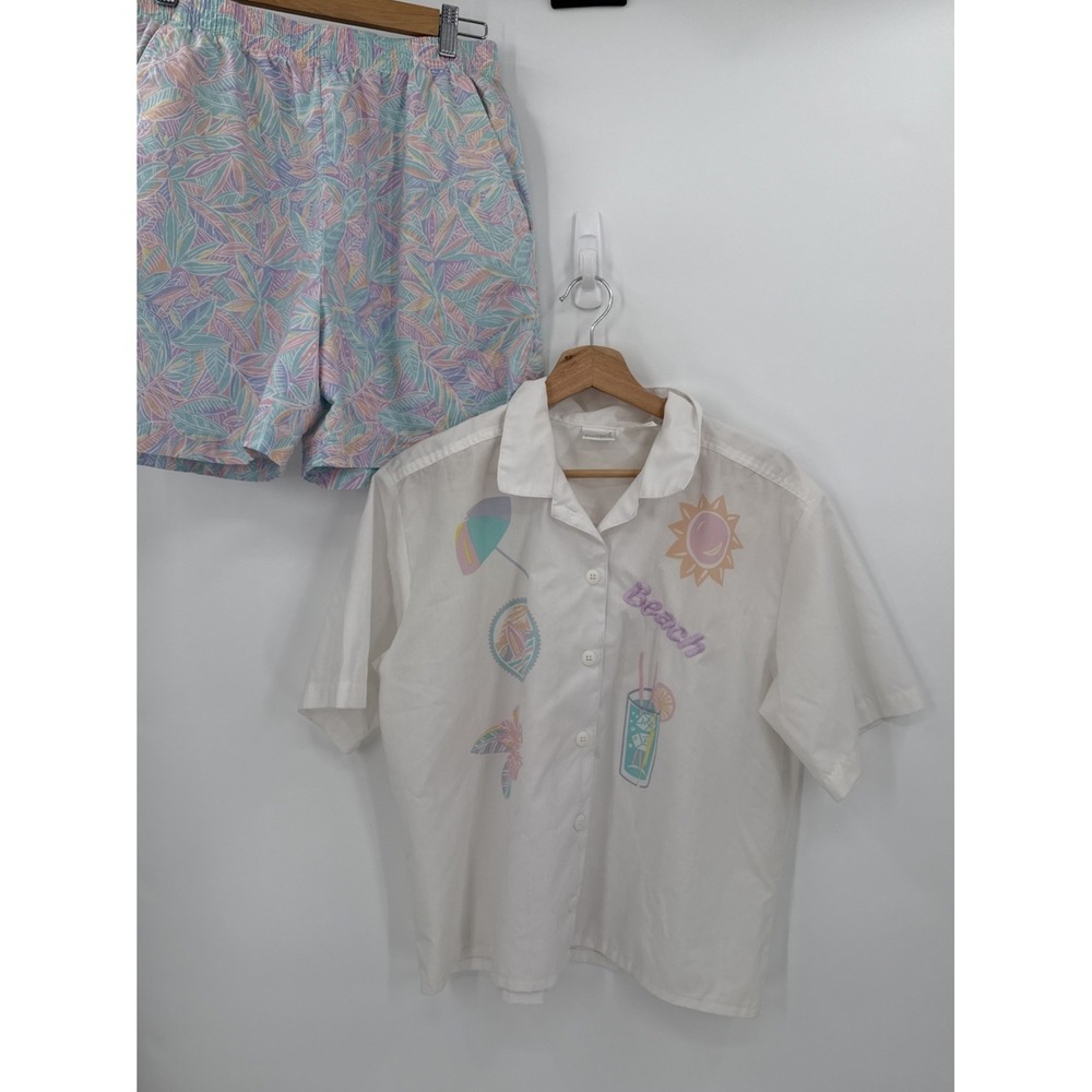Vintage Jantzen Womens Two Piece Beach Top Short Set Size Large 80's Retro